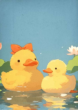 Two Cute Ducks in a Pond