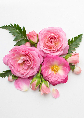 Pink Roses and Green Leaves
