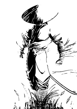 Samurai Warrior Black and White Art