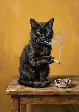 Smoking Cat Painting