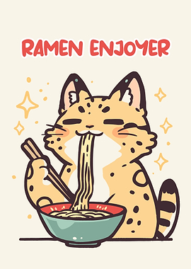 Cute Cat Ramen Enjoyer Illustration