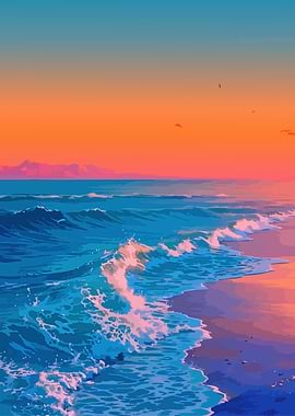 Ocean Waves at Sunset