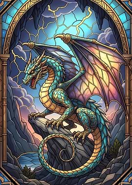 Stained Glass Dragon on Mountain Peak
