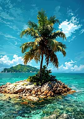 Tropical Island Palm Tree Seascape