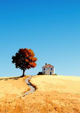 House on a Hill with Tree