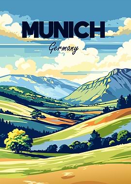Munich Germany Landscape Travel Poster Art