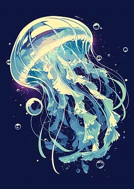 Stylized Jellyfish Illustration on Dark Background