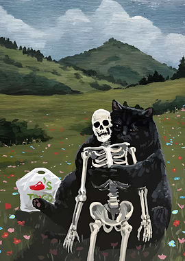 Cat, Skeleton, and Chili's To-Go