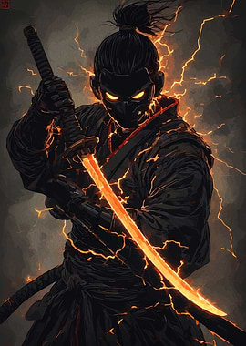 Electric Ninja Warrior with Glowing Sword