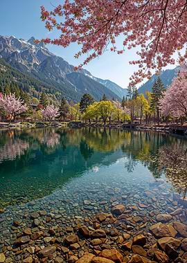 Spring Lake with Cherry Blossoms