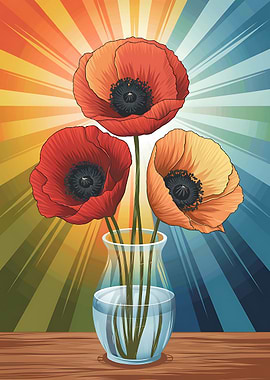 Poppy Flowers in Vase Illustration