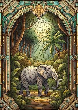 Elephant in Stained Glass Jungle