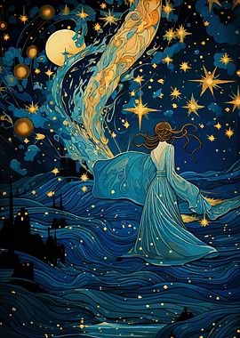 Celestial Woman in Blue Gown