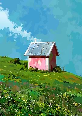 Pink House on a Green Hill
