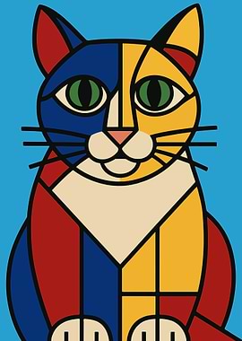 Picasso Style Cubist Abstract Cat Portrait