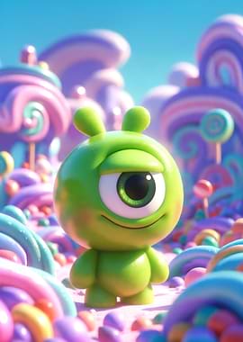 Mike Mc Boba a Cute Green One-Eyed Boba Bear in Candyland