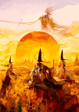 Fantasy Warriors in a Golden Landscape