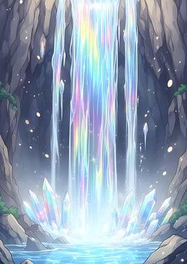 Rainbow Waterfall with Crystals