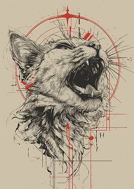 Roaring Cat Sketch with Geometric Elements