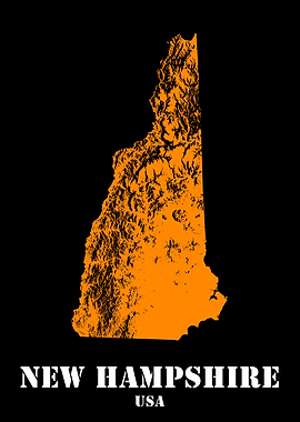 New Hampshire USA State Minimalist Black Orange Topographic Contour Map featuring terrain in orange color