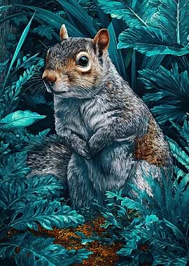 Squirrel in Teal Foliage