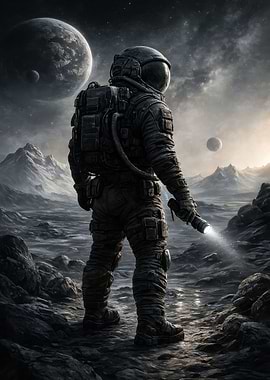 Astronaut on a desolate planet