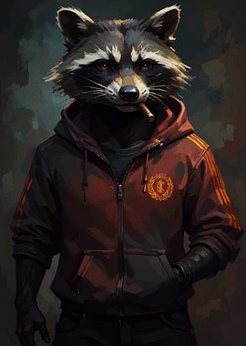 Raccoon in Hoodie Smoking Cigar