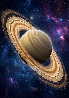 Saturn with Rings in Space
