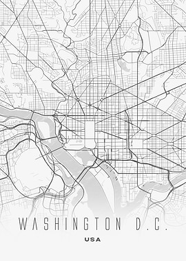 Washington D.C., USA - Minimalist Capital City Map Poster, Street Grid Wall Art