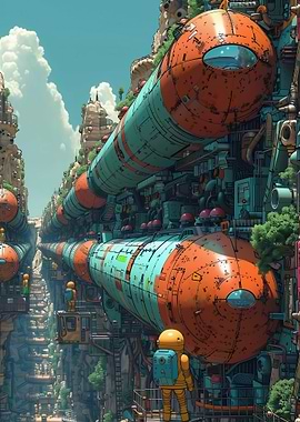 Futuristic Cityscape with Capsule Transportation