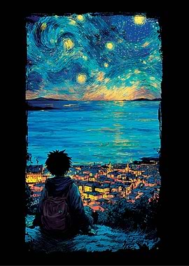 Starry Night Cityscape Anime