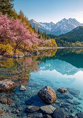 Spring Lake with Cherry Blossoms
