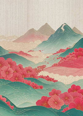 Spring Floral Mountain Landscape