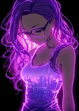 Anime Girl with Cityscape Reflection