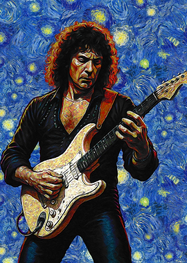 Guitarist in Starry Night Style
