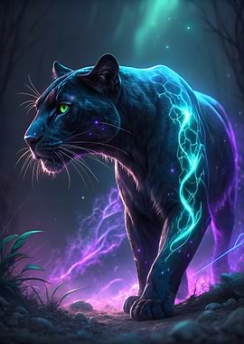 Electric Panther in Mystical Forest