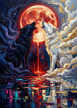 Wolves Howling at the Blood Moon