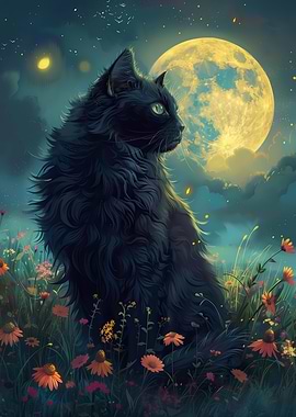 Black Cat Under Moonlight