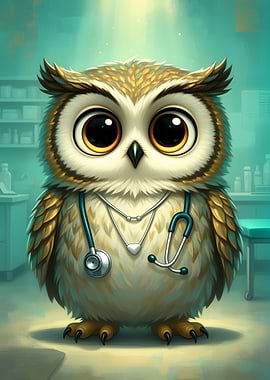 Cartoon Owl Doctor with Stethoscope