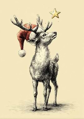 Christmas Deer with Santa Hat
