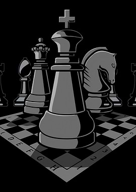 Monochrome Chess Pieces on Board