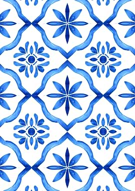 Blue Floral Tile Pattern