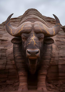 Stone Buffalo with Golden Veins