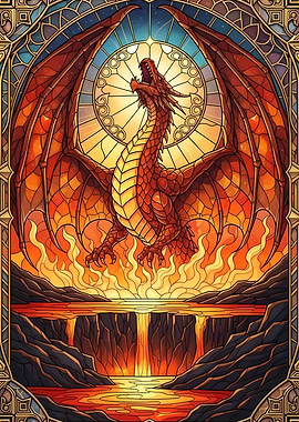 Stained Glass Dragon over Lava