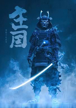 Blue Samurai Warrior with Katana