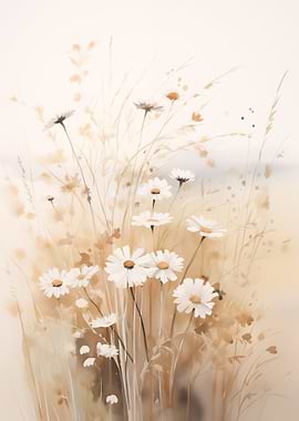 Daisies and Grass Watercolor