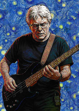 Musician Playing Bass Guitar in Starry Night