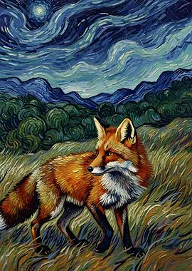 Fox in Starry Night Style