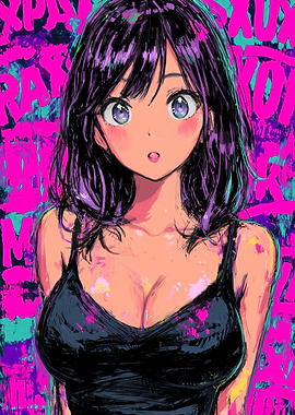 Anime Girl with Graffiti Background