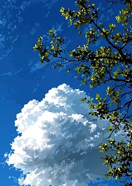 Blue Sky, Cloud, and Tree